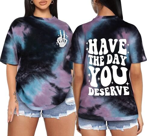Tie Dye Shirt Women - Oversized Tie Dye T Shirt Short Sleeve Round Neck Casual Trendy Graphic Tee for Girls in Kuwait