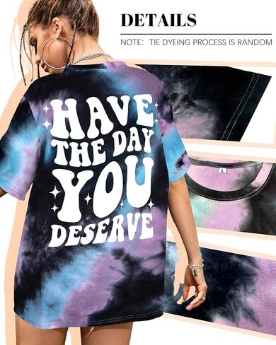 Tie Dye Shirt Women - Oversized Tie Dye T Shirt Short Sleeve Round Neck Casual Trendy Graphic Tee for Girls in Kuwait