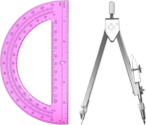 Students Geometry Math Set, Drawing Compass and 6 Inch Transparent Swing arm Protractor 180 Degree Math Protractor in Kuwait