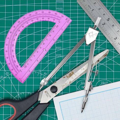 Students Geometry Math Set, Drawing Compass and 6 Inch Transparent Swing arm Protractor 180 Degree Math Protractor in Kuwait