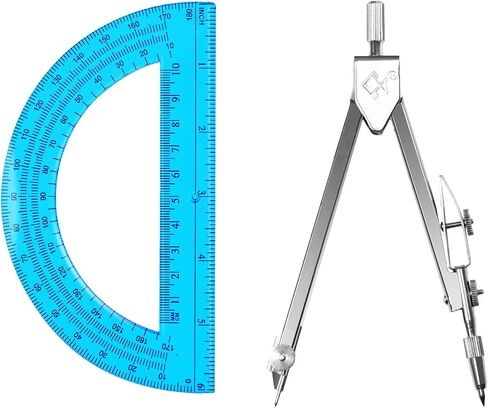 Students Geometry Math Set, Drawing Compass and 6 Inch Transparent Swing arm Protractor 180 Degree Math Protractor in Kuwait