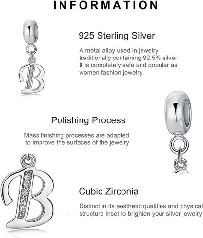 الأبجدية 26 حرفًا من A إلى Z Crown Charm متوافق مع أساور النساء في 925 STERLING SIVAR in Kuwait