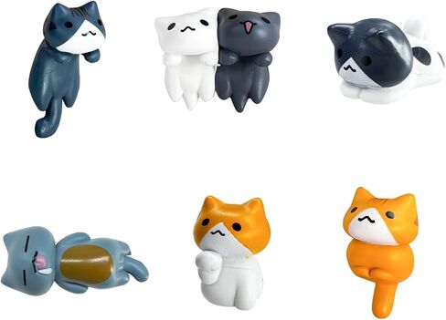 6 PCS Cute Cat Car Rearview Mirror Ornaments, Funny Mini Pussy Figurines Cats Dashboard Ornaments Decor, Car Interior Cute Cat Kawaii Home Office Decors Gifts for Women Men in Saudi Arabia