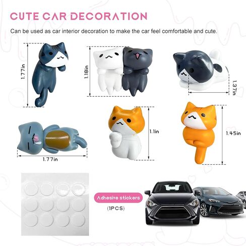 6 PCS Cute Cat Car Rearview Mirror Ornaments, Funny Mini Pussy Figurines Cats Dashboard Ornaments Decor, Car Interior Cute Cat Kawaii Home Office Decors Gifts for Women Men in Saudi Arabia