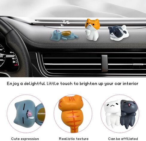 6 PCS Cute Cat Car Rearview Mirror Ornaments, Funny Mini Pussy Figurines Cats Dashboard Ornaments Decor, Car Interior Cute Cat Kawaii Home Office Decors Gifts for Women Men in Saudi Arabia