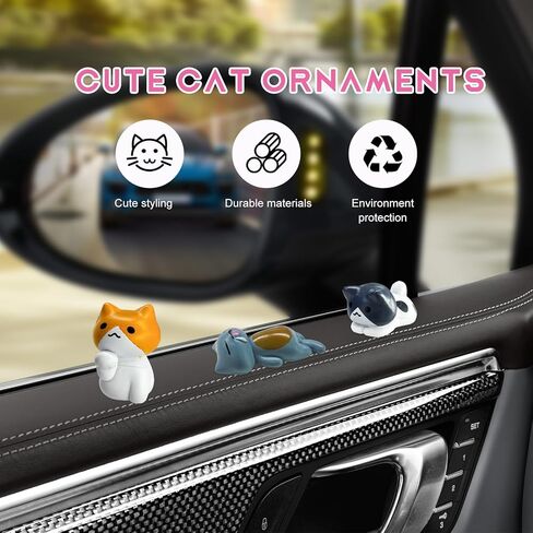 6 PCS Cute Cat Car Rearview Mirror Ornaments, Funny Mini Pussy Figurines Cats Dashboard Ornaments Decor, Car Interior Cute Cat Kawaii Home Office Decors Gifts for Women Men in Saudi Arabia