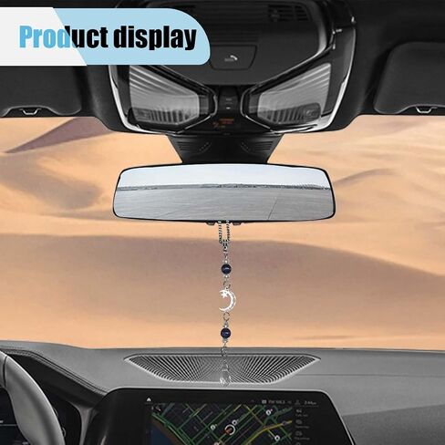 Moon and Star Rear View Mirror Accessories, Amethyst Stone Bead Car Hanging Ornament, Bohemian Suncatcher Pendant, Car Mirror Charm for Window Door Frame Garden Balcony Decoration (Purple) in Saudi Arabia