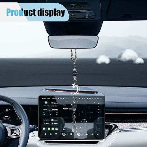 Moon and Star Rear View Mirror Accessories, Amethyst Stone Bead Car Hanging Ornament, Bohemian Suncatcher Pendant, Car Mirror Charm for Window Door Frame Garden Balcony Decoration (Purple) in Saudi Arabia