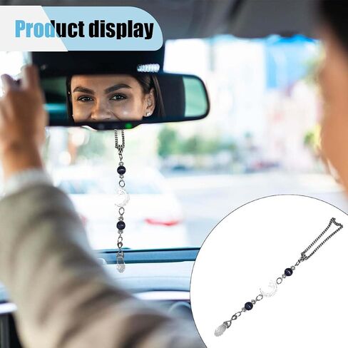 Moon and Star Rear View Mirror Accessories, Amethyst Stone Bead Car Hanging Ornament, Bohemian Suncatcher Pendant, Car Mirror Charm for Window Door Frame Garden Balcony Decoration (Purple) in Saudi Arabia