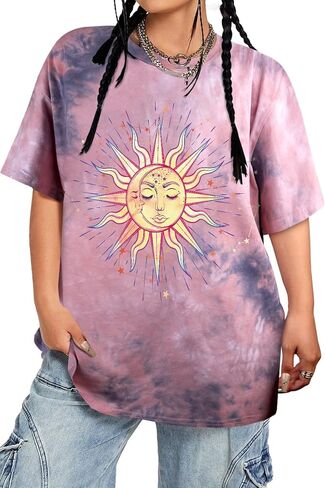 Tie Dye Shirt Women - Oversized Tie Dye T Shirt Short Sleeve Round Neck Casual Trendy Graphic Tee for Girls in Kuwait
