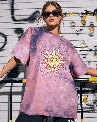 Tie Dye Shirt Women - Oversized Tie Dye T Shirt Short Sleeve Round Neck Casual Trendy Graphic Tee for Girls in Kuwait