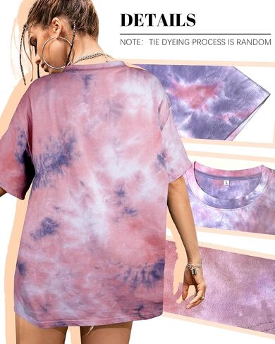 Tie Dye Shirt Women - Oversized Tie Dye T Shirt Short Sleeve Round Neck Casual Trendy Graphic Tee for Girls in Kuwait
