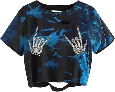 Graphic Oversized Crop Tops for Women Loose Cropped Distressed Tshirt Short-Sleeve Vintage Boxy Tee Shirts in Saudi Arabia