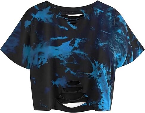 Graphic Oversized Crop Tops for Women Loose Cropped Distressed Tshirt Short-Sleeve Vintage Boxy Tee Shirts in Saudi Arabia