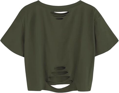 Graphic Oversized Crop Tops for Women Loose Cropped Distressed Tshirt Short-Sleeve Vintage Boxy Tee Shirts in Saudi Arabia