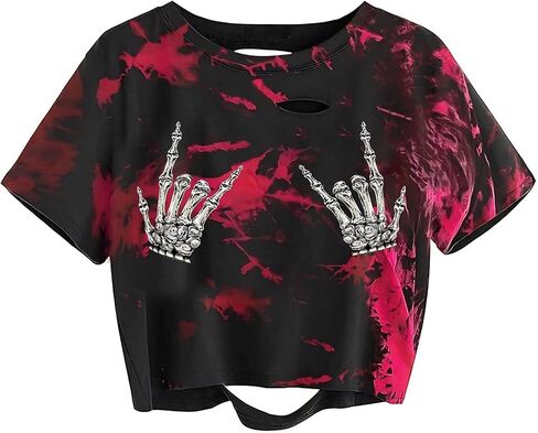 Graphic Oversized Crop Tops for Women Loose Cropped Distressed Tshirt Short-Sleeve Vintage Boxy Tee Shirts in Saudi Arabia