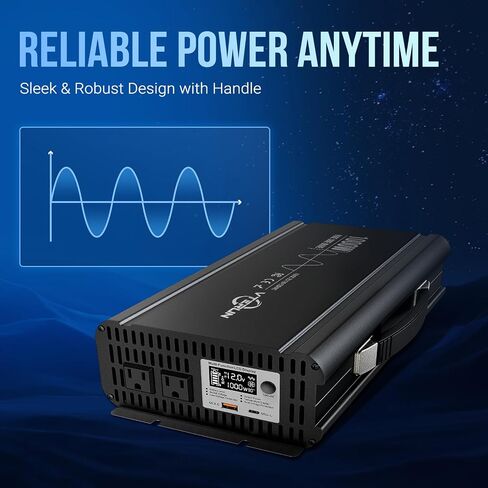 1000W Pure Sine Wave Inverter 12V DC to 110-120V AC Efficient Energy Converter for Home, RV Use with Wireless Remote Control with USB C Ports in Saudi Arabia