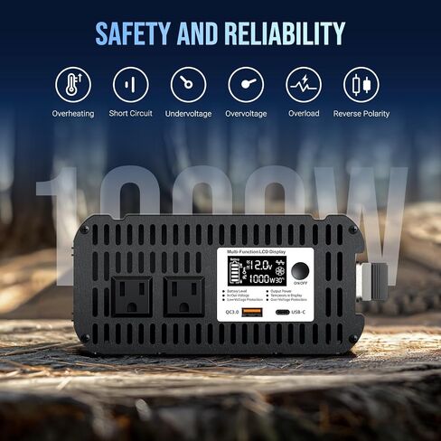 1000W Pure Sine Wave Inverter 12V DC to 110-120V AC Efficient Energy Converter for Home, RV Use with Wireless Remote Control with USB C Ports in Saudi Arabia
