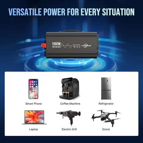 1000W Pure Sine Wave Inverter 12V DC to 110-120V AC Efficient Energy Converter for Home, RV Use with Wireless Remote Control with USB C Ports in Saudi Arabia