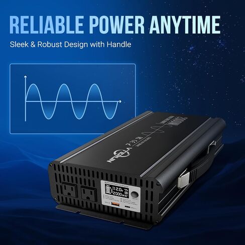 1000W Pure Sine Wave Inverter 12V DC to 110-120V AC Efficient Energy Converter for Home, RV Use with Wireless Remote Control with USB C Ports in Kuwait