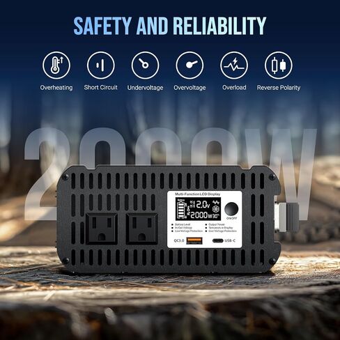 1000W Pure Sine Wave Inverter 12V DC to 110-120V AC Efficient Energy Converter for Home, RV Use with Wireless Remote Control with USB C Ports in Kuwait