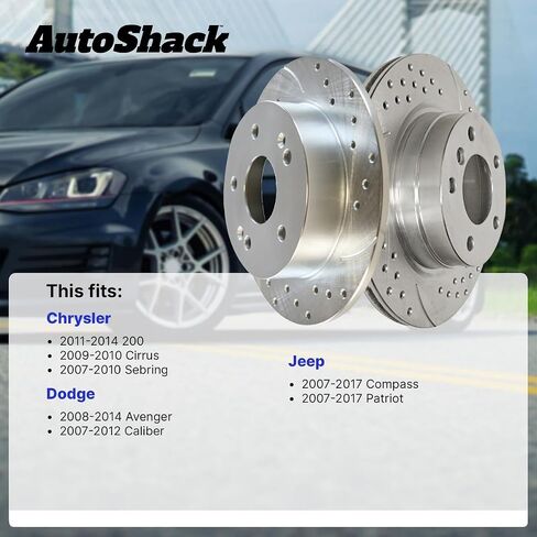 AutoShack Front and Rear Drilled Slotted Brake Rotors Silver Set of 4 Replacement for Chrysler 200 Sebring 2007-2017 Jeep Patriot Compass 2007-2012 Dodge Caliber 2008-2014 Avenger 4WD FWD BRKPKG039077 in Saudi Arabia