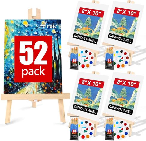 AROIC 260 Pack Easel and Canvas Sets with 20 Wood Easels,200 Brushes,20 Canvas and 20 Palette, Painting Set, Tabletop Easel, Art Easels, Painting Supplies for Kids & Adults to Painting Party in Saudi Arabia