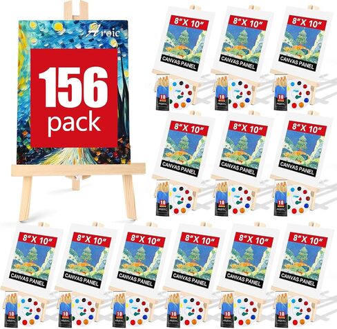 AROIC 260 Pack Easel and Canvas Sets with 20 Wood Easels,200 Brushes,20 Canvas and 20 Palette, Painting Set, Tabletop Easel, Art Easels, Painting Supplies for Kids & Adults to Painting Party in Saudi Arabia