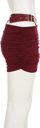 Womens Pleated Mini Skirt Y2k PU Leather Patchwork Asymmetrical Cutout Skirts High Waisted Lingerie Short Skirts in Saudi Arabia