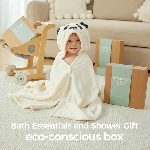 Momcozy Baby Hooded Towel,Baby Towel with Hood and Baby Washcloth|Baby Bath Glove, Extremely Soft, Breathable, Suitable for Newborn in Saudi Arabia