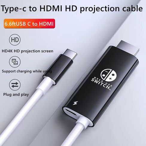 كابل USB C إلى HDMI متوافق مع Nintendo Switch NS/OLED، موصل محول التلفزيون المحمول يحل محل القاعدة الأصلية لنسخ شاشة التلفزيون، مناسب للسفر، كابل تحويل 4K HD in Saudi Arabia