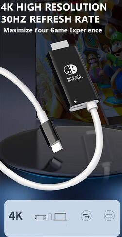 كابل USB C إلى HDMI متوافق مع Nintendo Switch NS/OLED، موصل محول التلفزيون المحمول يحل محل القاعدة الأصلية لنسخ شاشة التلفزيون، مناسب للسفر، كابل تحويل 4K HD in Saudi Arabia