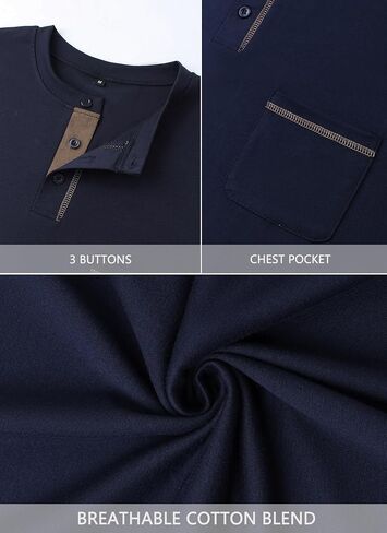 تي شيرت رجالي بأكمام طويلة من Henley بأزرار ورقبة على شكل حرف V وقمصان كلاسيكية كاجوال من مزيج القطن مع جيب in Saudi Arabia