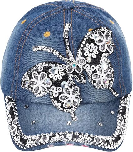 FALETO Bling Baseball Cap for Women Bejeweled Distressed Denim and Diamonds Hat Studded Rhinestone Cap in Kuwait