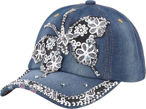 FALETO Bling Baseball Cap for Women Bejeweled Distressed Denim and Diamonds Hat Studded Rhinestone Cap in Kuwait