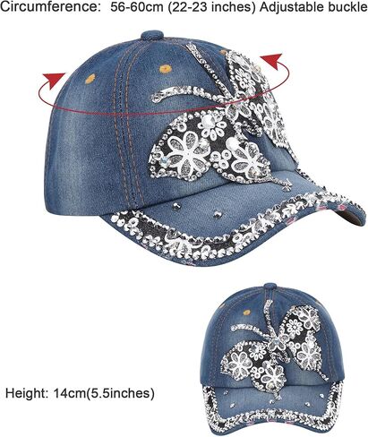 FALETO Bling Baseball Cap for Women Bejeweled Distressed Denim and Diamonds Hat Studded Rhinestone Cap in Kuwait