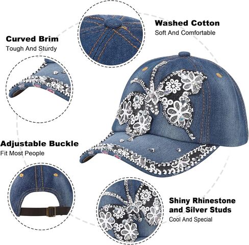 FALETO Bling Baseball Cap for Women Bejeweled Distressed Denim and Diamonds Hat Studded Rhinestone Cap in Kuwait