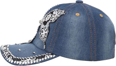 FALETO Bling Baseball Cap for Women Bejeweled Distressed Denim and Diamonds Hat Studded Rhinestone Cap in Kuwait