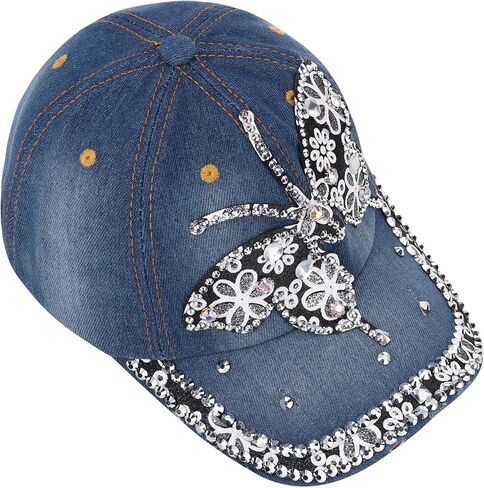 FALETO Bling Baseball Cap for Women Bejeweled Distressed Denim and Diamonds Hat Studded Rhinestone Cap in Kuwait