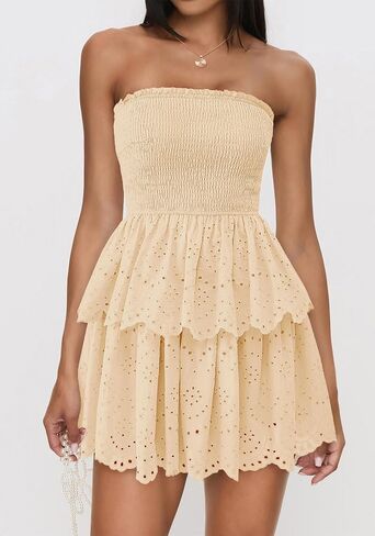 BTFBM Summer Dresses for Women 2025 Tube Strapless Mini Hollow Out Lace Wedding Guest Dress in Saudi Arabia
