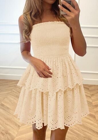 BTFBM Summer Dresses for Women 2025 Tube Strapless Mini Hollow Out Lace Wedding Guest Dress in Saudi Arabia