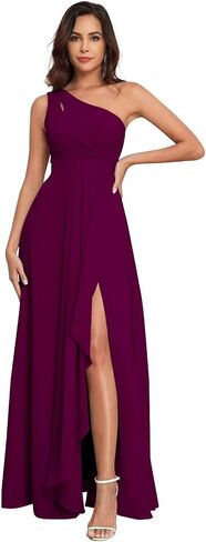 One Shoulder Bridesmaid Dresses with Slit Pleated Chiffon A-line Formal Prom Party with Pockets in Saudi Arabia