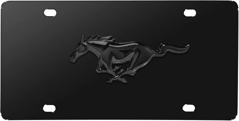 for Ford Mustang 3D Black Pony Logo on Black Stainless Steel License Plate in Saudi Arabia