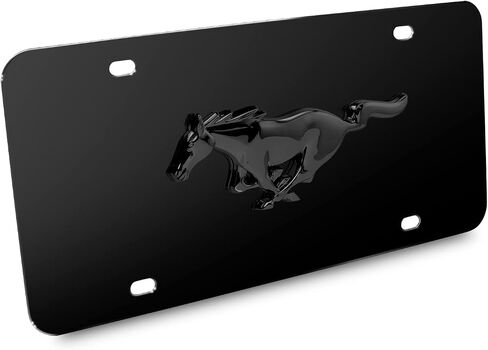 for Ford Mustang 3D Black Pony Logo on Black Stainless Steel License Plate in Saudi Arabia