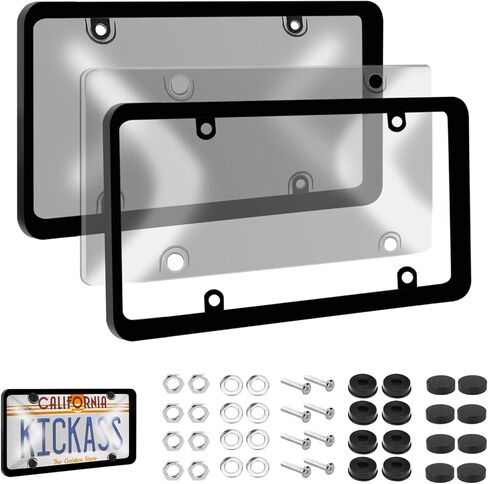 أغطية لوحة الترخيص والإطارات ، أغطية لوحة ترخيص 2 حزمة ، وكسر التحرير والسرد ، ولوحات ترخيص السيارة غير القابلة للكسر ، يلائم أي لوحات أمريكية قياسية مع قبعات مسامير (رمادية) in Kuwait