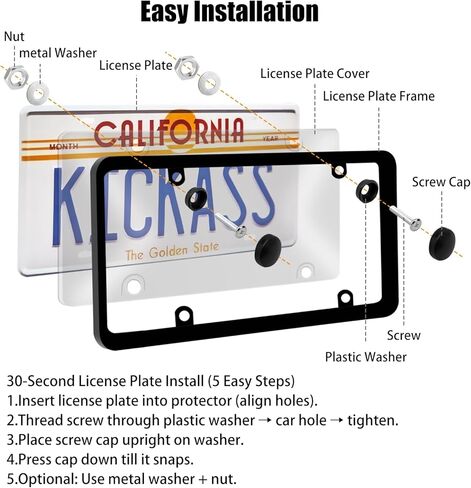 أغطية لوحة الترخيص والإطارات ، أغطية لوحة ترخيص 2 حزمة ، وكسر التحرير والسرد ، ولوحات ترخيص السيارة غير القابلة للكسر ، يلائم أي لوحات أمريكية قياسية مع قبعات مسامير (رمادية) in Kuwait