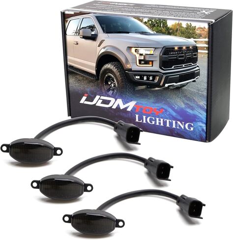 iJDMTOY 75-123-Smoked-Amber 3pc Dark Smoked Lens Amber Full Front Grille Driving Light Kit for 2010-14 & 2017-up Ford Raptor (Powered by 36 Pieces of SMD LED Diodes) in Saudi Arabia