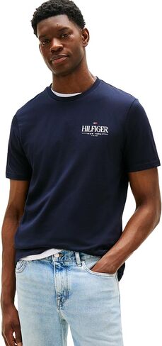 Tommy Hilfiger Men Men Short Sleeve Cotton Cotton Thirts مع شعار مكدس مطرز in Kuwait
