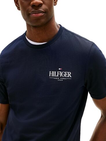 Tommy Hilfiger Men Men Short Sleeve Cotton Cotton Thirts مع شعار مكدس مطرز in Kuwait