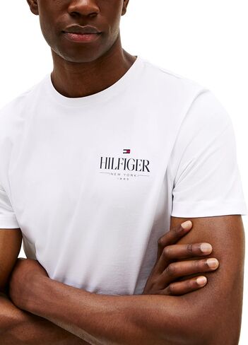 Tommy Hilfiger Men Men Short Sleeve Cotton Cotton Thirts مع شعار مكدس مطرز in Kuwait